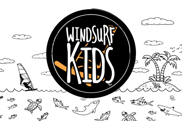 Windsurf kids logo and cartoon doodles